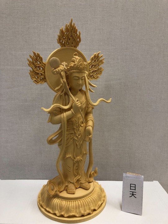 仏像 木彫 四天王像 ツゲ 金箔 割け
